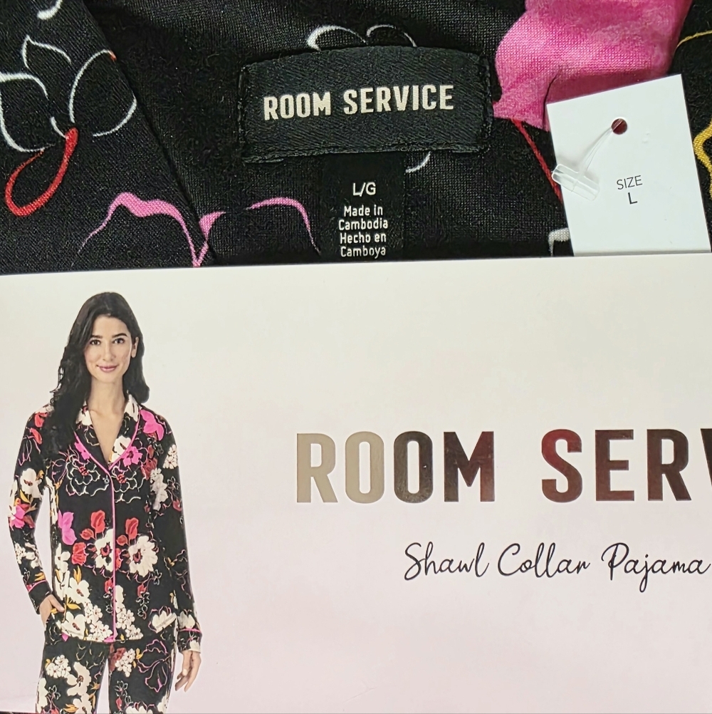 NEW Room Service Floral Black Pajama Set - Picture 2 of 6